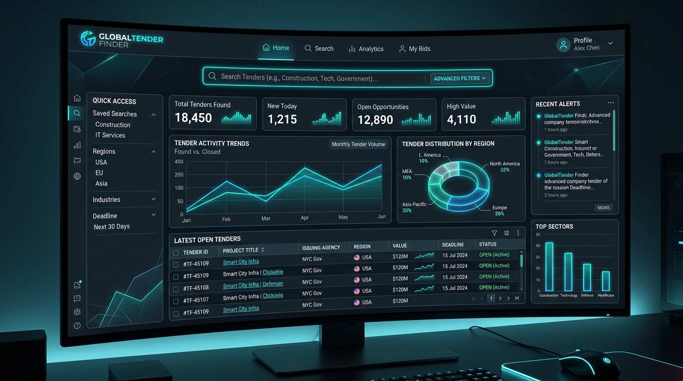 Company Tender Finder dashboard mockup
